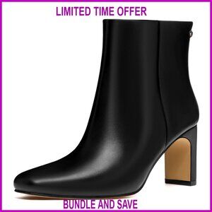 Women's Ankle Boots Square Toe Chunky Heel PU Leather Side Zipper
